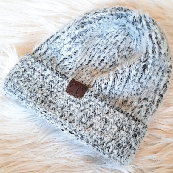 C.C Warm Two Tone Knit Soft Fuzzy Stretchy Cuff Beanie - Picture 2 of 5